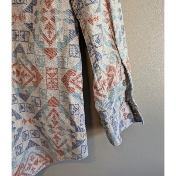 Eddie Bauer Size PL Womens Top Button Up Shirt Aztec Print Petite Large Gray LS - Picture 4 of 5